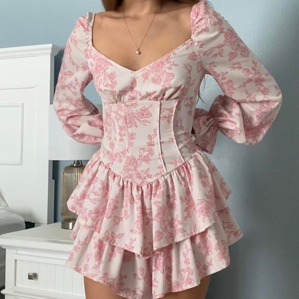 Pink Floral Ruffle Dress